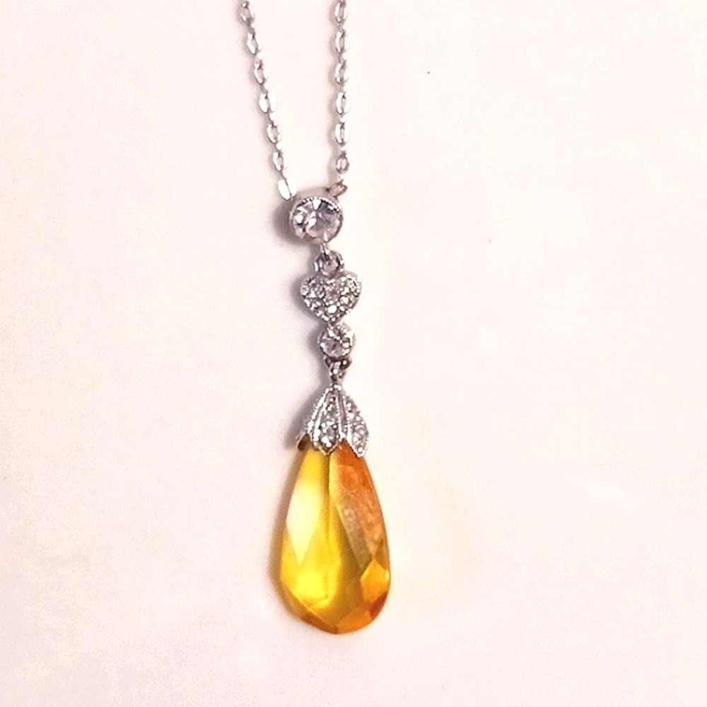 Topaz Color Pendant with Rhinestone Details